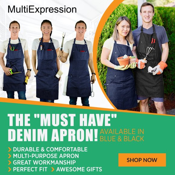 😍NWOT 1 PC UNISEX PREMIUM DENIM APRON BLUE | ALL PURPOSE KITCHEN BBQ WORK PAINT - Picture 9 of 9